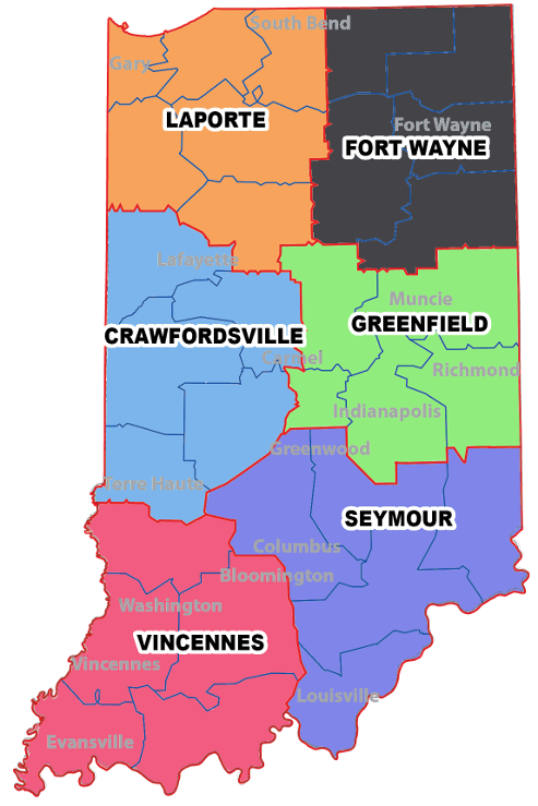 Map of INDOT Districts